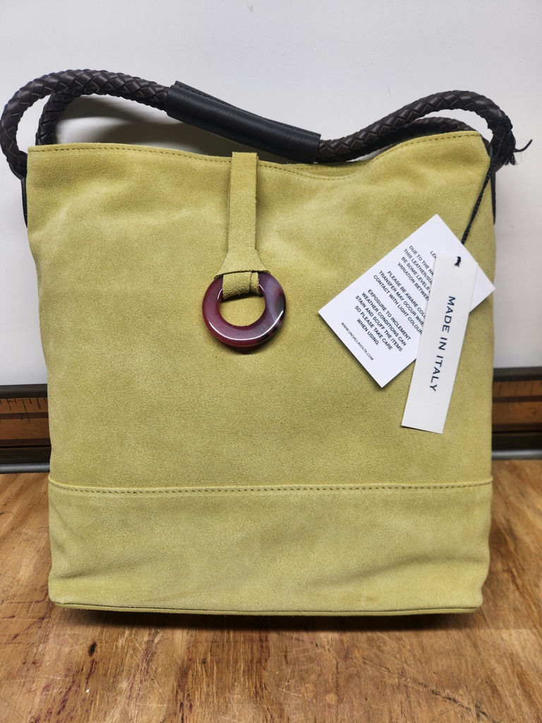 Uno Alla Volta Lime Green Florentine Suede Bucket Bag - image 1 of 9