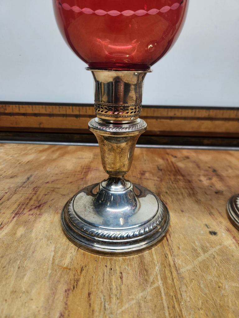 Sterling Silver & Cut Cranberry Glass Candle Holders - image 3 of 12