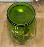 VICTORIAN ERA FLORAL GILDED ENAMEL GREEN BOHEMIAN OPTIC ART GLASS VASE - thumbnail 7 of 8