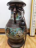 Antique Cloisonne Champleve Enamel Lamp With Figural Handles - thumbnail 7 of 11
