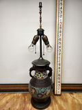 Antique Cloisonne Champleve Enamel Lamp With Figural Handles - thumbnail 1 of 11