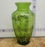 VICTORIAN ERA FLORAL GILDED ENAMEL GREEN BOHEMIAN OPTIC ART GLASS VASE - thumbnail 1 of 8
