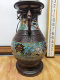Antique Cloisonne Champleve Enamel Lamp With Figural Handles - thumbnail 4 of 11