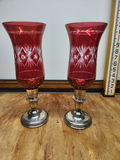 Sterling Silver & Cut Cranberry Glass Candle Holders - thumbnail 1 of 12