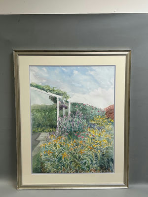 Signed Penny Chittenden Garden Landscape Watercolor - Image 1 of 4