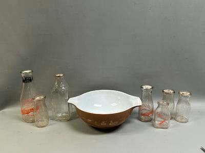 Pyrex Mixing Bowl & Milk Bottles  - Image 1 of 6
