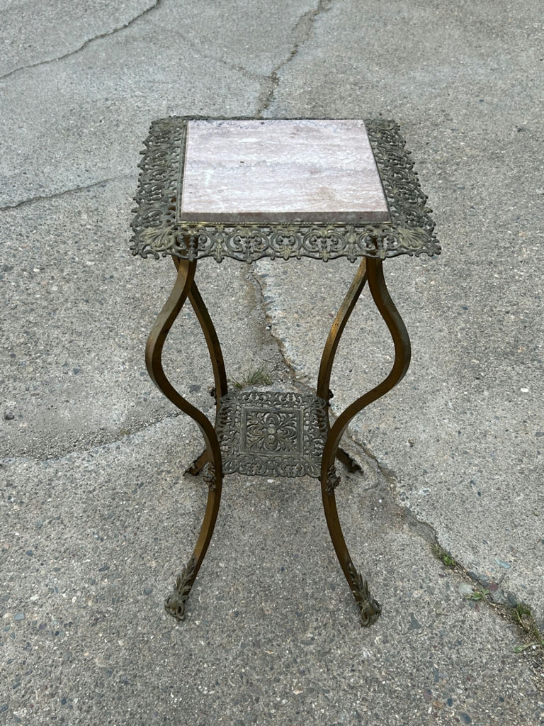 Victorian Brass Tile Top Plant Stand - image 1 of 4