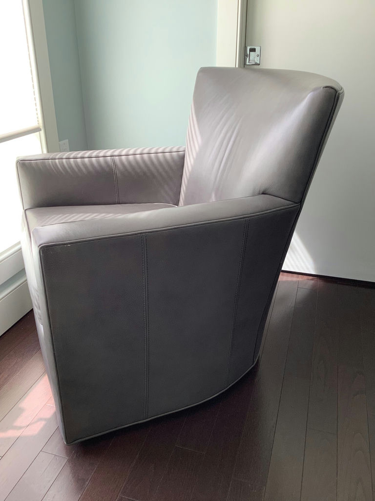 Ethan Allen Gray Leather Turner Swivel Chair - image 3 of 4