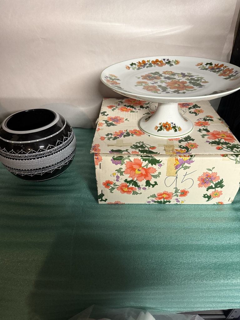 Floral ceramic plate, pitcher, and decorative vase - image 1 of 7