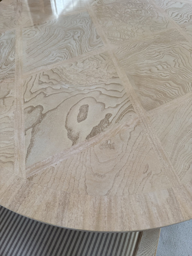 Oval dining table with pedestal base and 6 upholstered chairs - image 1 of 8