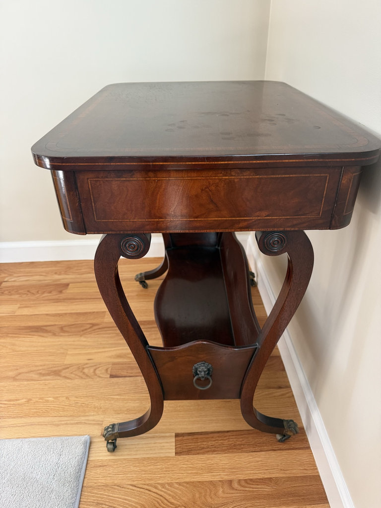 Antique mahogany end table with drawer and shelf - image 2 of 6