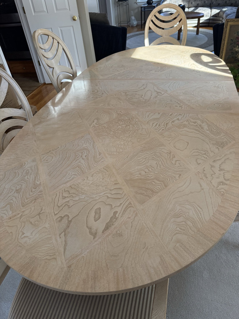 Oval dining table with pedestal base and 6 upholstered chairs - image 4 of 8