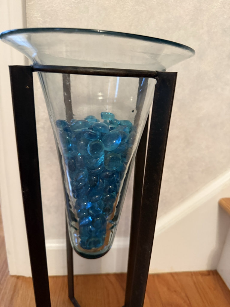 Blue glass bead decorative cone on metal stand 17" - image 2 of 4