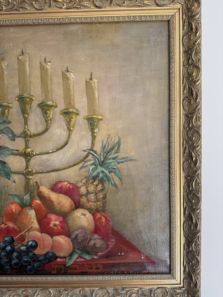 Carl  G b Knouff Framed still-life painting with roses, fruit, and candlestick - image 3 of 5