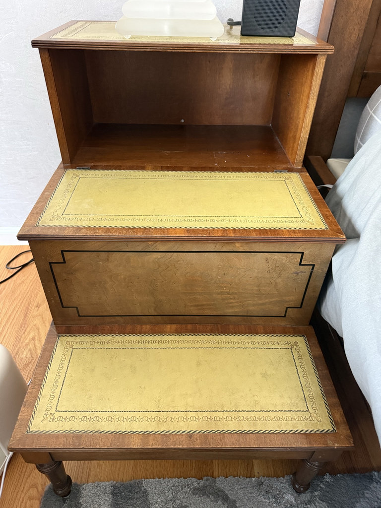 Pair of vintage wooden end tables with leather-inset tops - image 1 of 3
