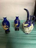 Blue and cobalt porcelain vases and ewer with gold gilt - thumbnail 1 of 5