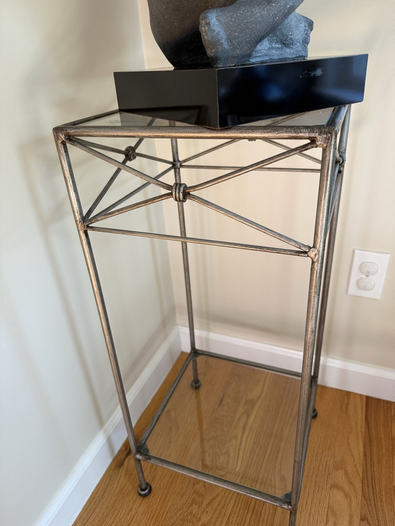 Abstract seated sculpture on metal stand - image 4 of 5