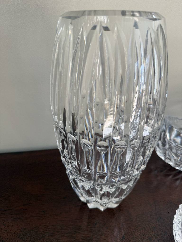 Crystal glassware: Waterford vase, Waterford honey jar with lid, and Gorham dish - image 2 of 7
