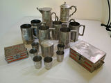 Antique Kut Hing Engraved Pewter Dragon Drinkware Set/Boxes - thumbnail 1 of 15