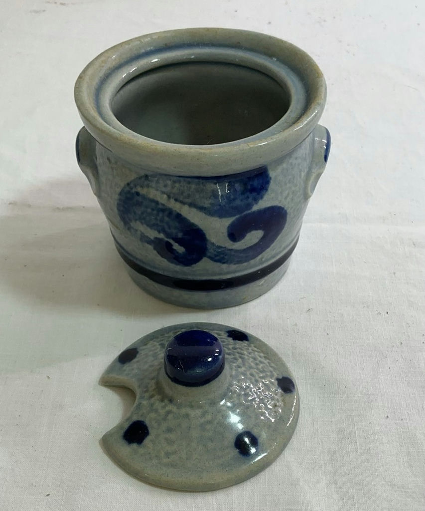 Antique French Lard Blue Ceramic Crocks - image 9 of 11