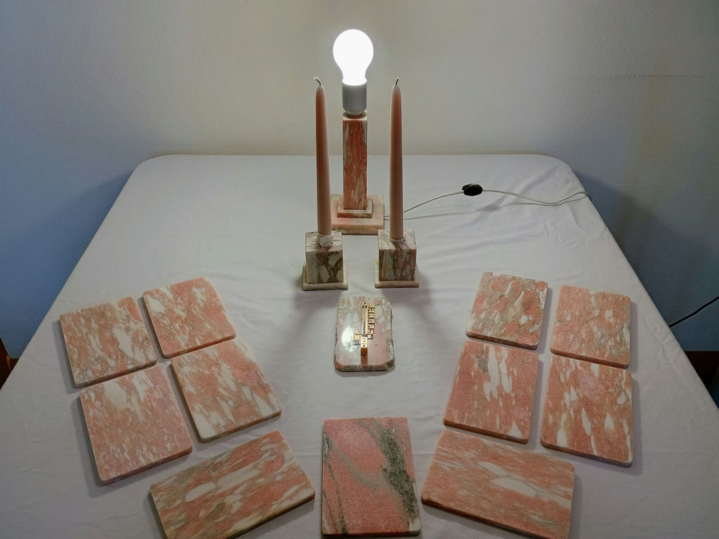 Pink Marble Bread Plates with Marble Lamp and Holders - image 1 of 8