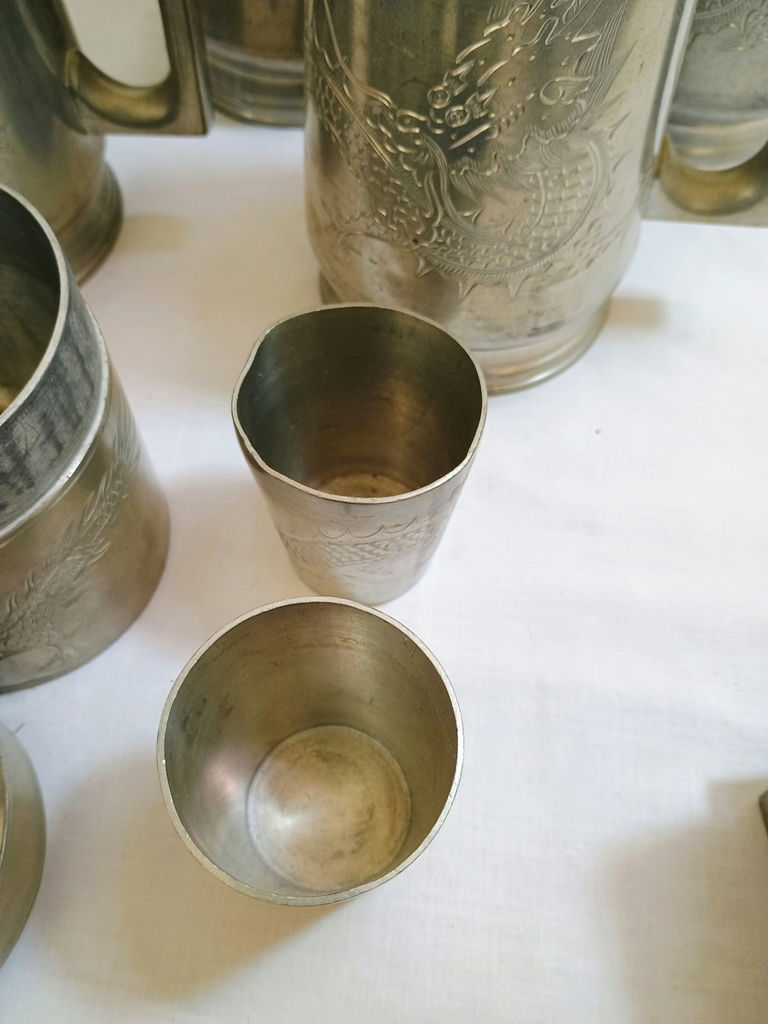 Antique Kut Hing Engraved Pewter Dragon Drinkware Set/Boxes - image 13 of 15