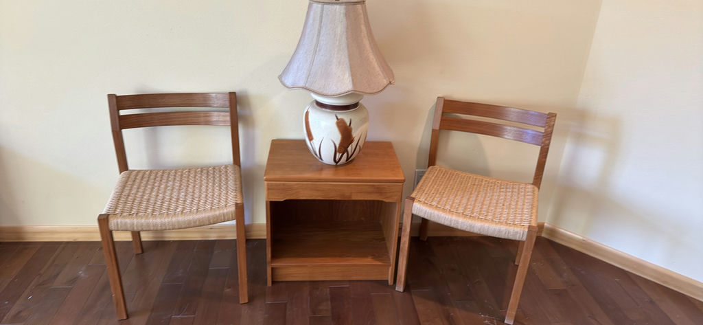 Danish MCM Teak Chairs, Small Table & Lamp