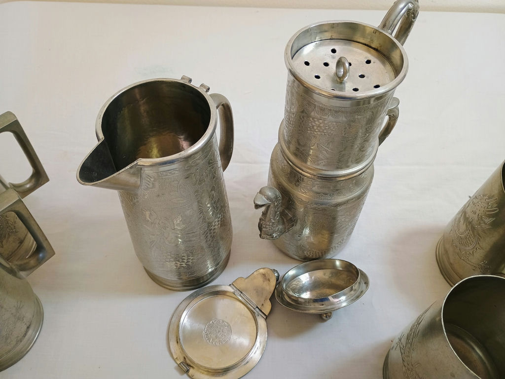 Antique Kut Hing Engraved Pewter Dragon Drinkware Set/Boxes - image 11 of 15