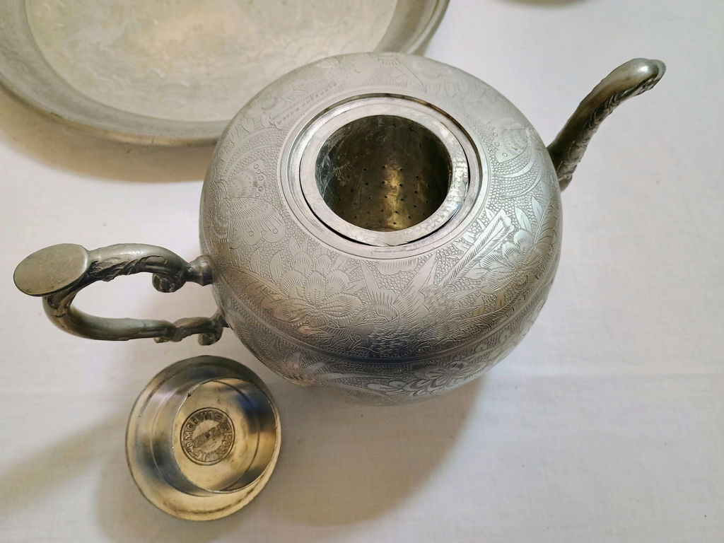 Antique Kut HIng Swatow Pewter Tea Set, trays - image 3 of 11