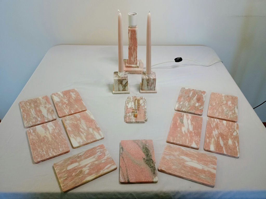 Pink Marble Bread Plates with Marble Lamp and Holders - image 3 of 8