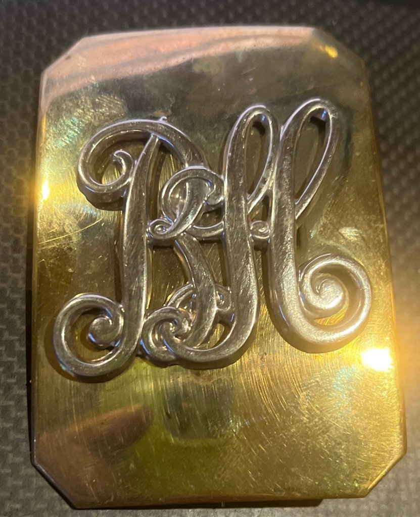1870s US Military Brass Clipped Corner Chest Plate with Monogram - image 1 of 2