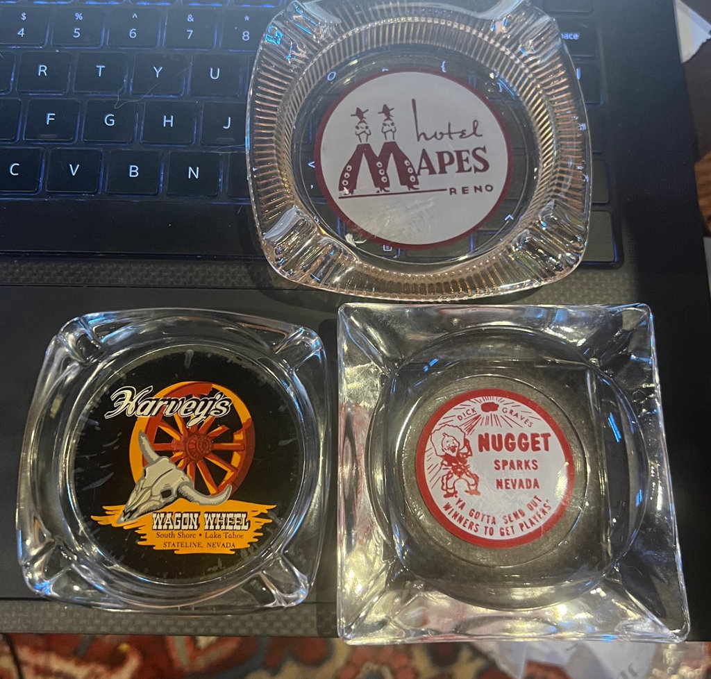 Lot of 3 MCM Reno, Nevada Painted Glass Ashtrays  - image 1 of 5