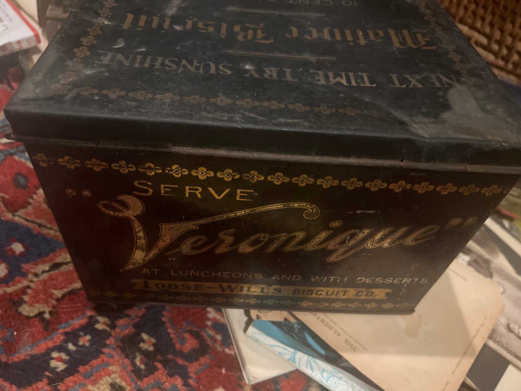 Sunshine Biscuits Antique Black Stenciled Tin c. 1900 - image 1 of 7