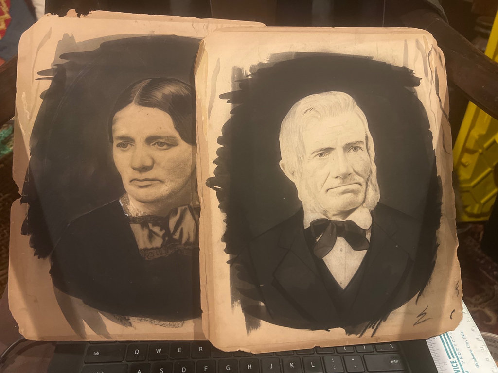 Unusual Portraits of Hisband and wife on boards late 1800s  - image 2 of 5