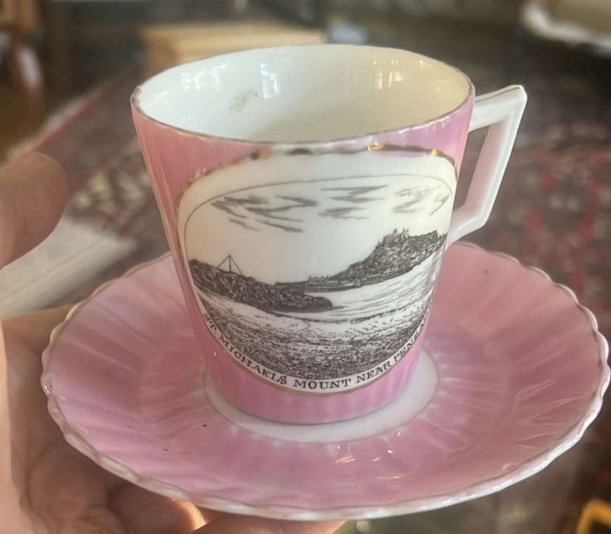Pink Luster Germany Tea Cup & Plate Mt. Micheals Penzance - image 1 of 4