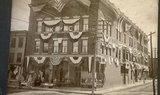 Cabinet Photo Holiday decorated small city building and general store about 1900 American flags - thumbnail 3 of 5