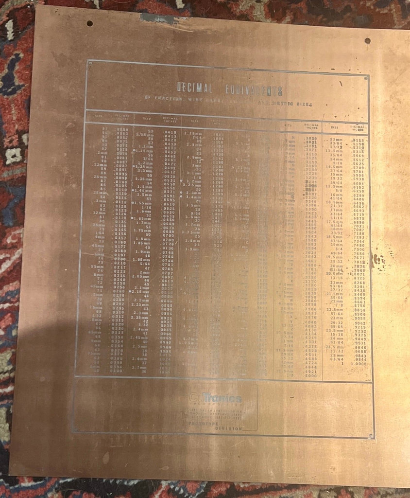 Copper Engraving Of Decimal Equivalence By CuTronics In The 1960s Scientific Equipment - image 1 of 5