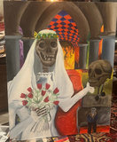 Day Of The Dead Skeleton Bride With Shunken Man Oil On Board - thumbnail 2 of 5