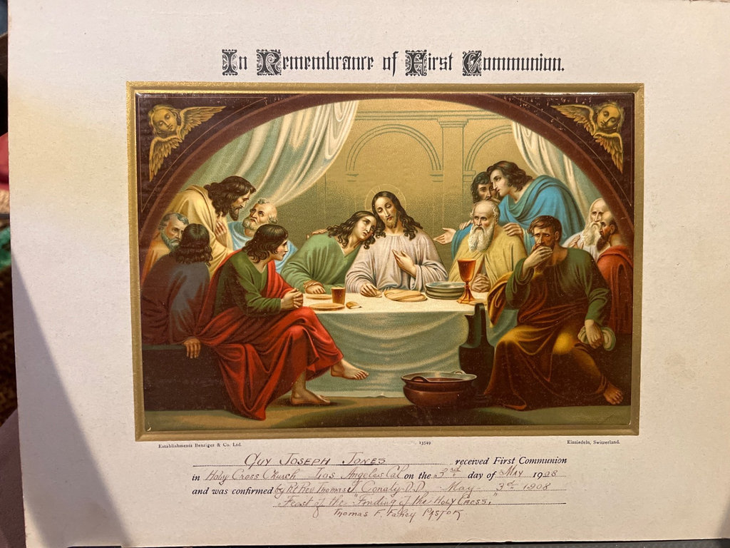 1908 Nice Certificate in Remembrance of First Communion Los Angeles - image 2 of 3