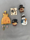 Assorted whimsical pins Glenda the Good Witch and Snowmen  - thumbnail 1 of 5