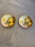 Pair Hand Painted Plates Yellow Roses Bavaria - thumbnail 1 of 3