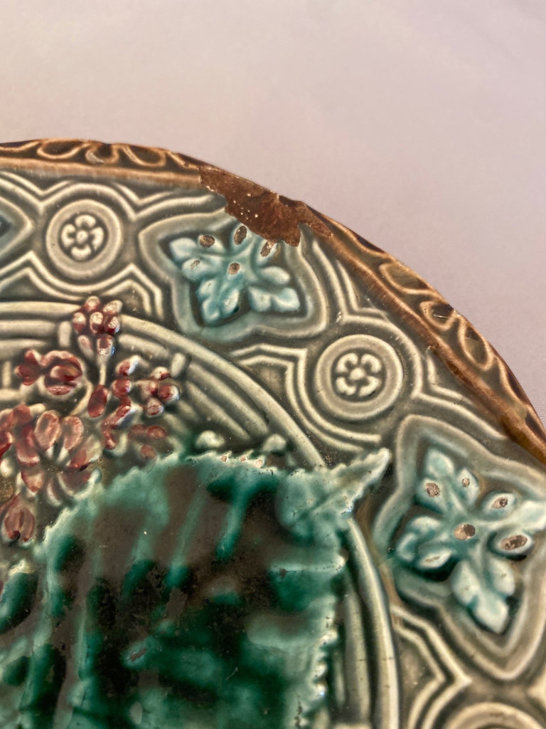 Pair Majolica Plates 1 Marked Faiancas Belo - image 6 of 9