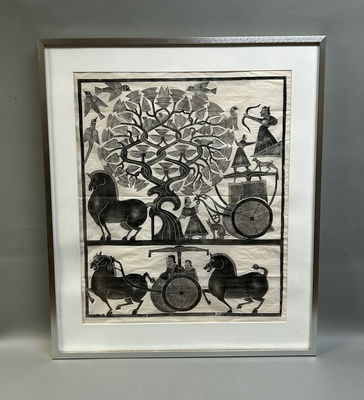 Oriental Temple Rubbing Ink on Paper  - Image 1 of 6