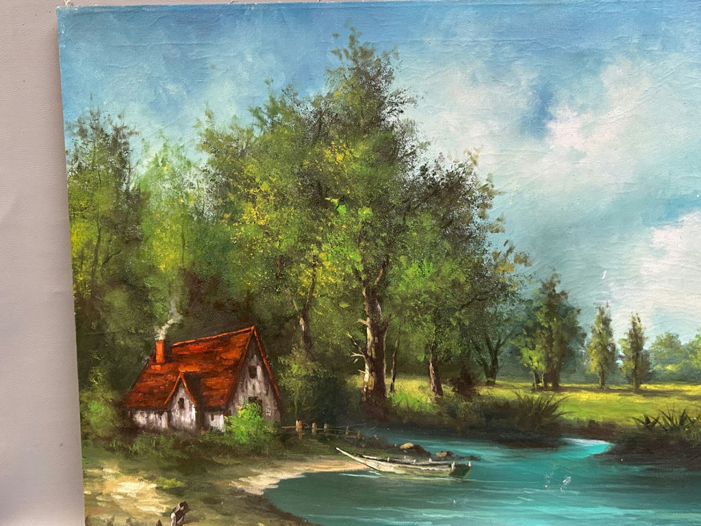 Old Cottage Landscape River Oil on Canvas  - image 7 of 7