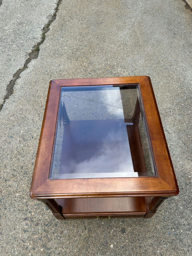 Vintage Glass Top One Drawer End Table  - image 4 of 7