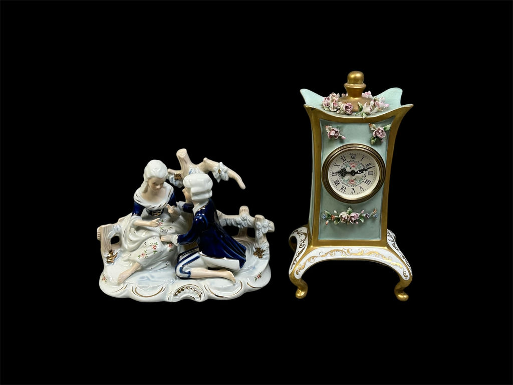Boudoir Clock and Porcelain Figures  - image 1 of 12