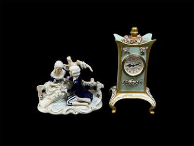 Boudoir Clock and Porcelain Figures  - Image 1 of 12