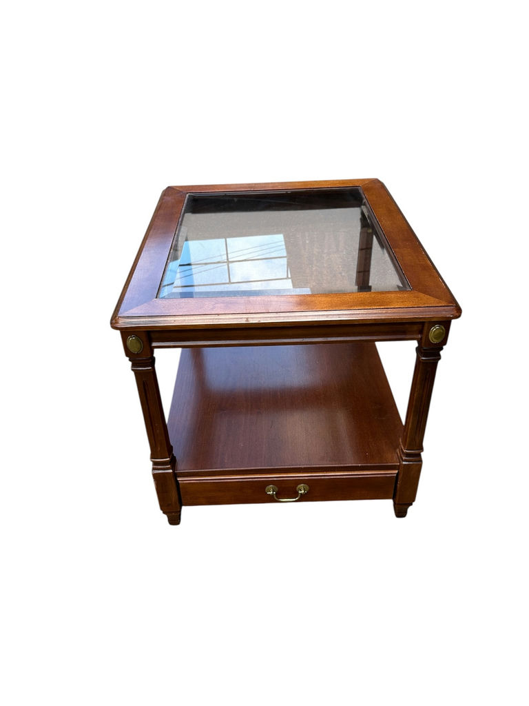 Vintage Glass Top One Drawer End Table - image 1 of 7