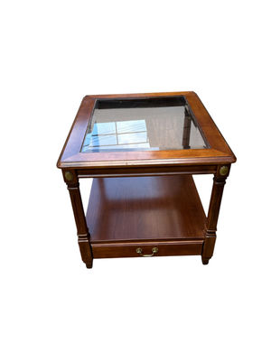 Vintage Glass Top One Drawer End Table - Image 1 of 7