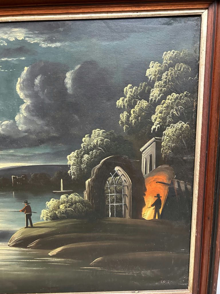 Primitive Moonlight Landscape Oil on Canvas - image 6 of 7